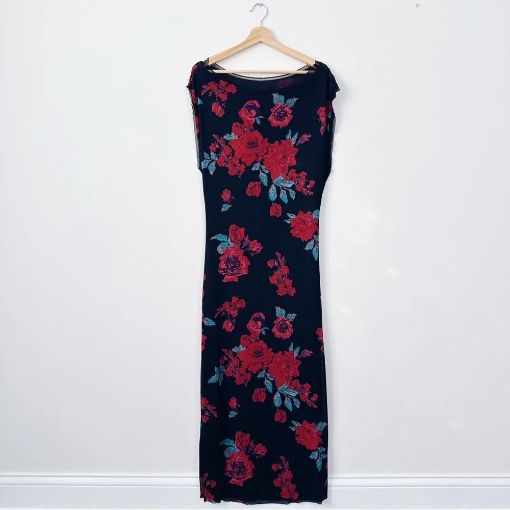 NEW Free People Carmel Floral Mesh Dress Midnight Combo